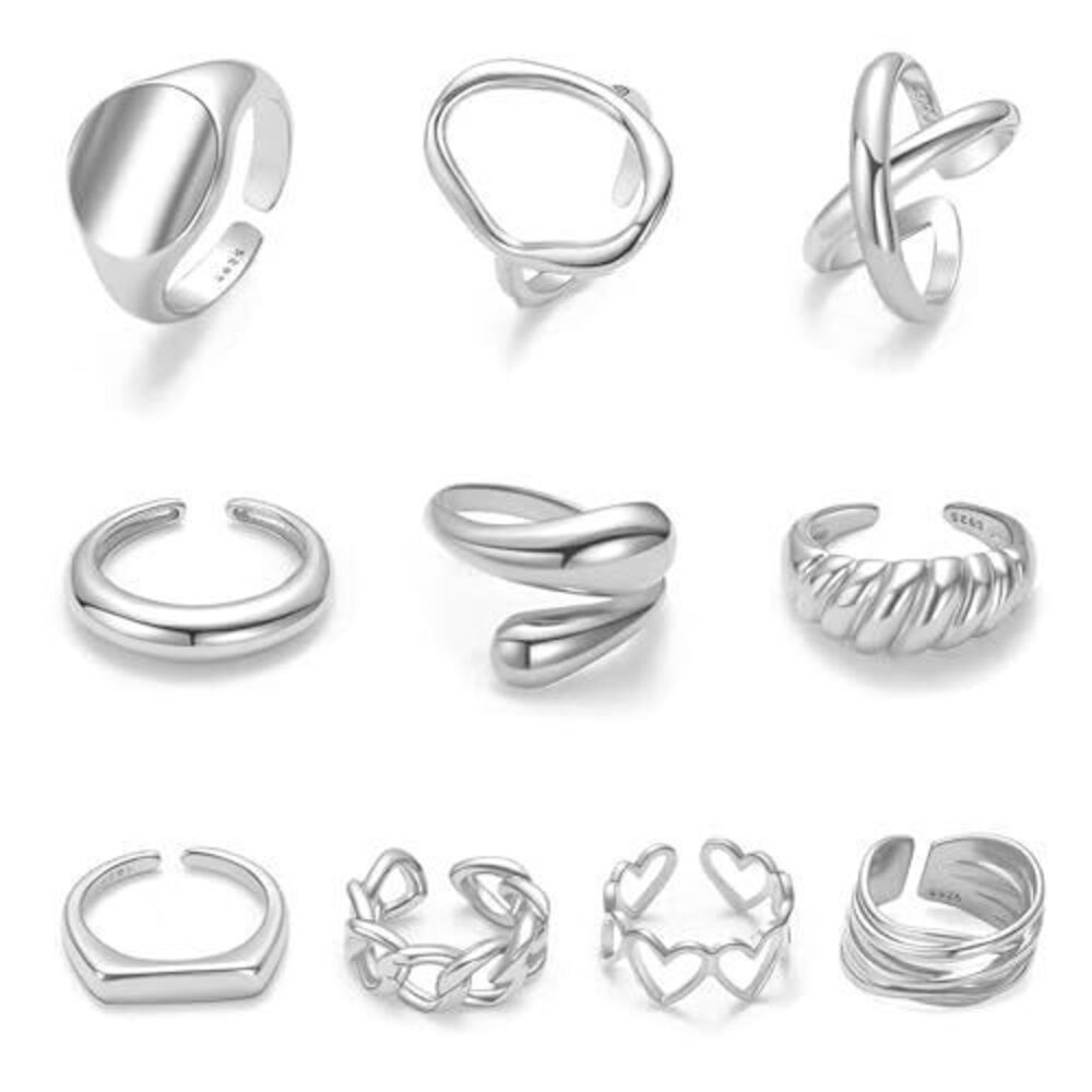 8522 10PCS Gold Dome Chunky Rings 18K Gold Plated Braided Twisted Round